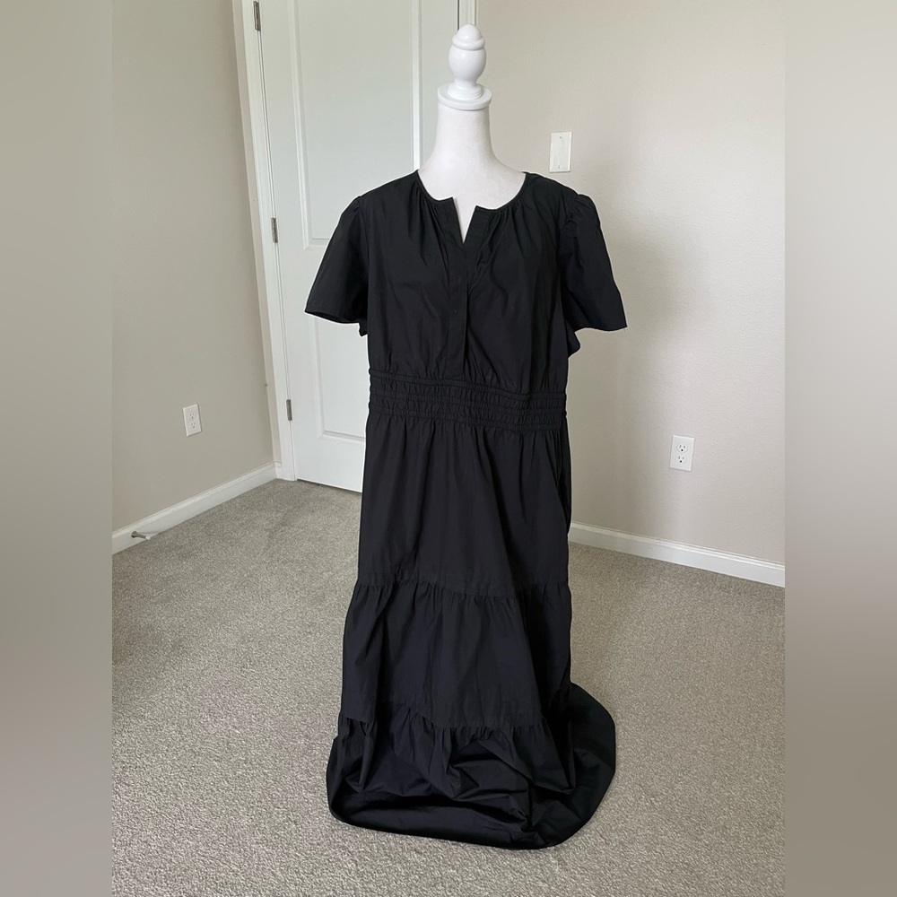 NWT Quince 100% Organic Cotton Dark Navy Tiered Maxi Dress Size 2X - Picture 4 of 12